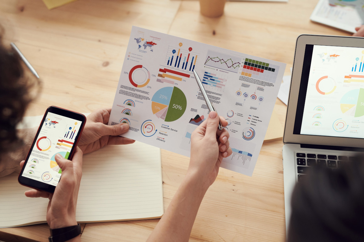 Profitability documents on paper and on mobile divice